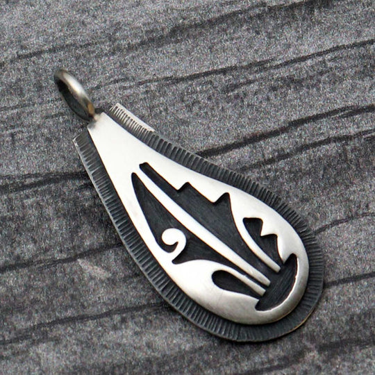 1" Hopi SS Overlay Prayer Feathers Pendant