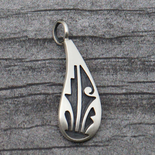 1" Hopi SS Overlay Prayer Feathers Pendant
