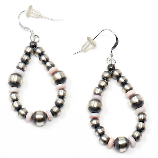 Silver Pearl Earrings With Pink Conch Accents