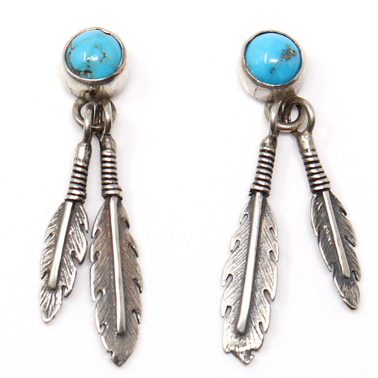 Load image into Gallery viewer, Turquoise Earrings With Feathers
