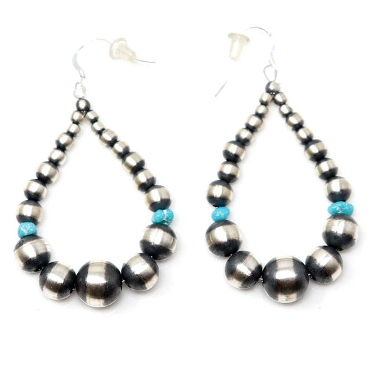 Silver Pearl Earrings With Turquoise Accents