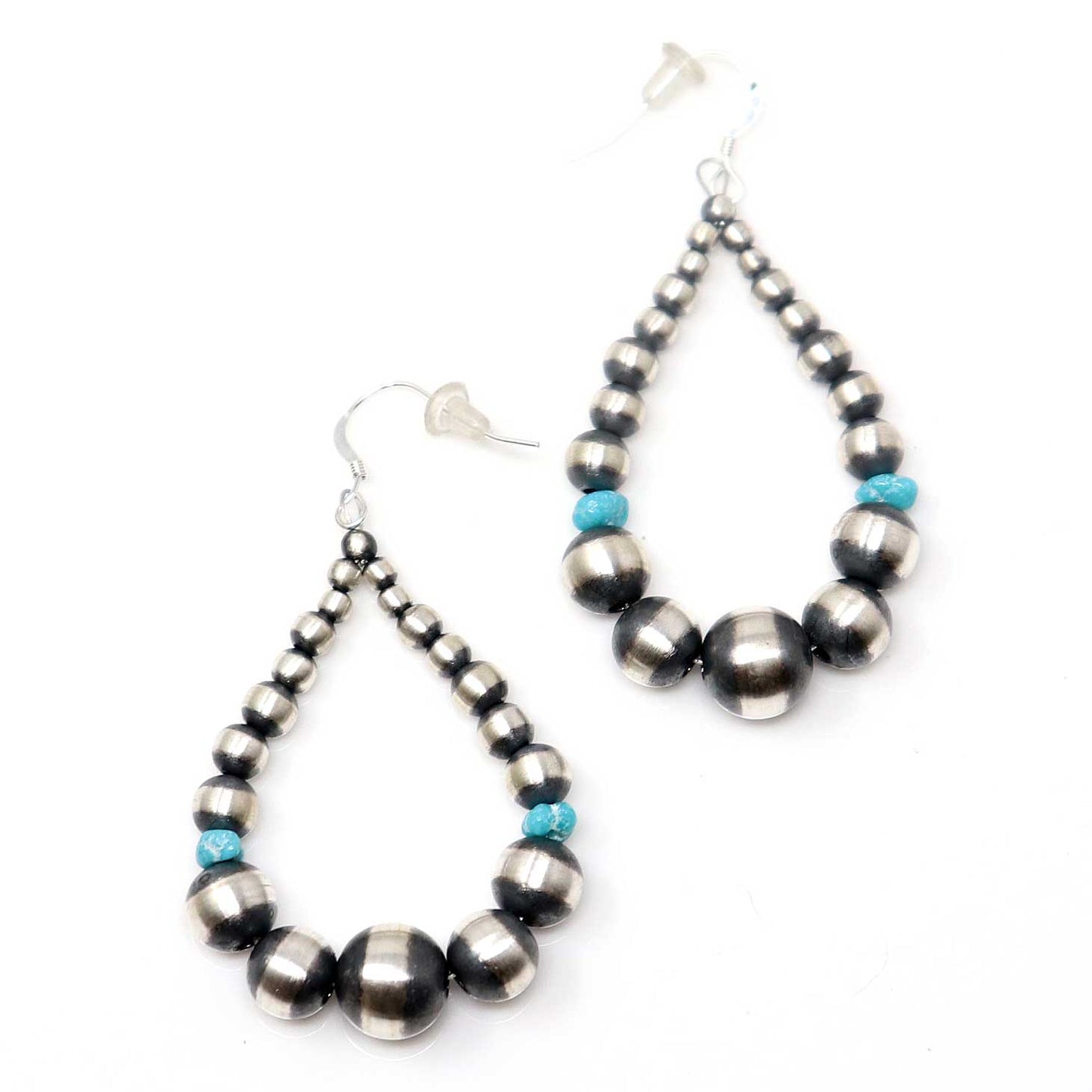 Silver Pearl Earrings With Turquoise Accents