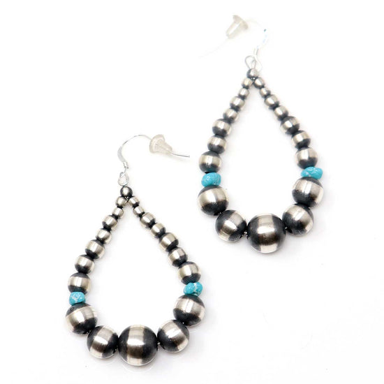 Load image into Gallery viewer, Silver Pearl Earrings With Turquoise Accents
