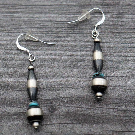 Load image into Gallery viewer, Sterling Silver Pearl Earrings With Turquoise Accent
