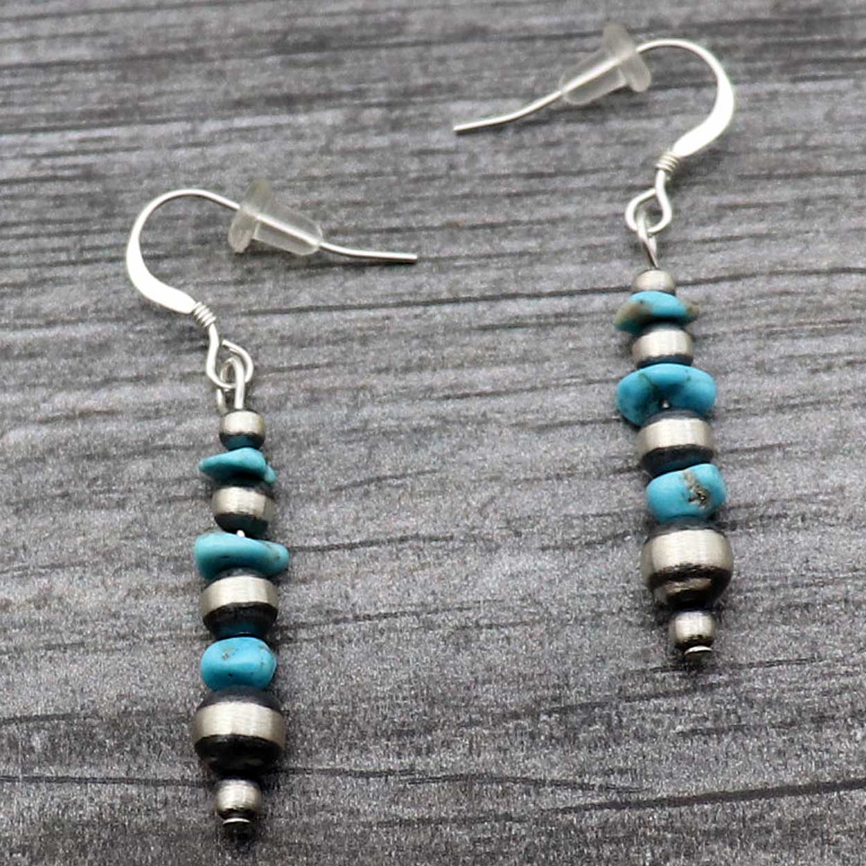 Sterling Silver Pearl Earrings With Turquoise Accents