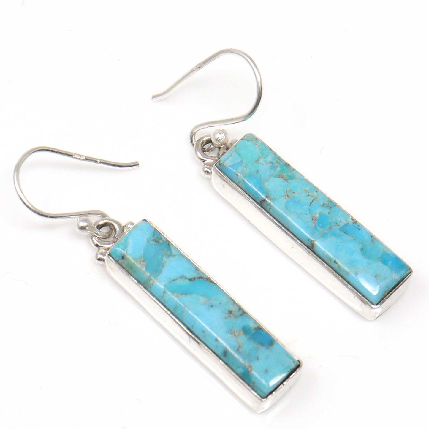 Sterling Silver Bar Earrings Featuring Kingman Turquoise - Hada Collection