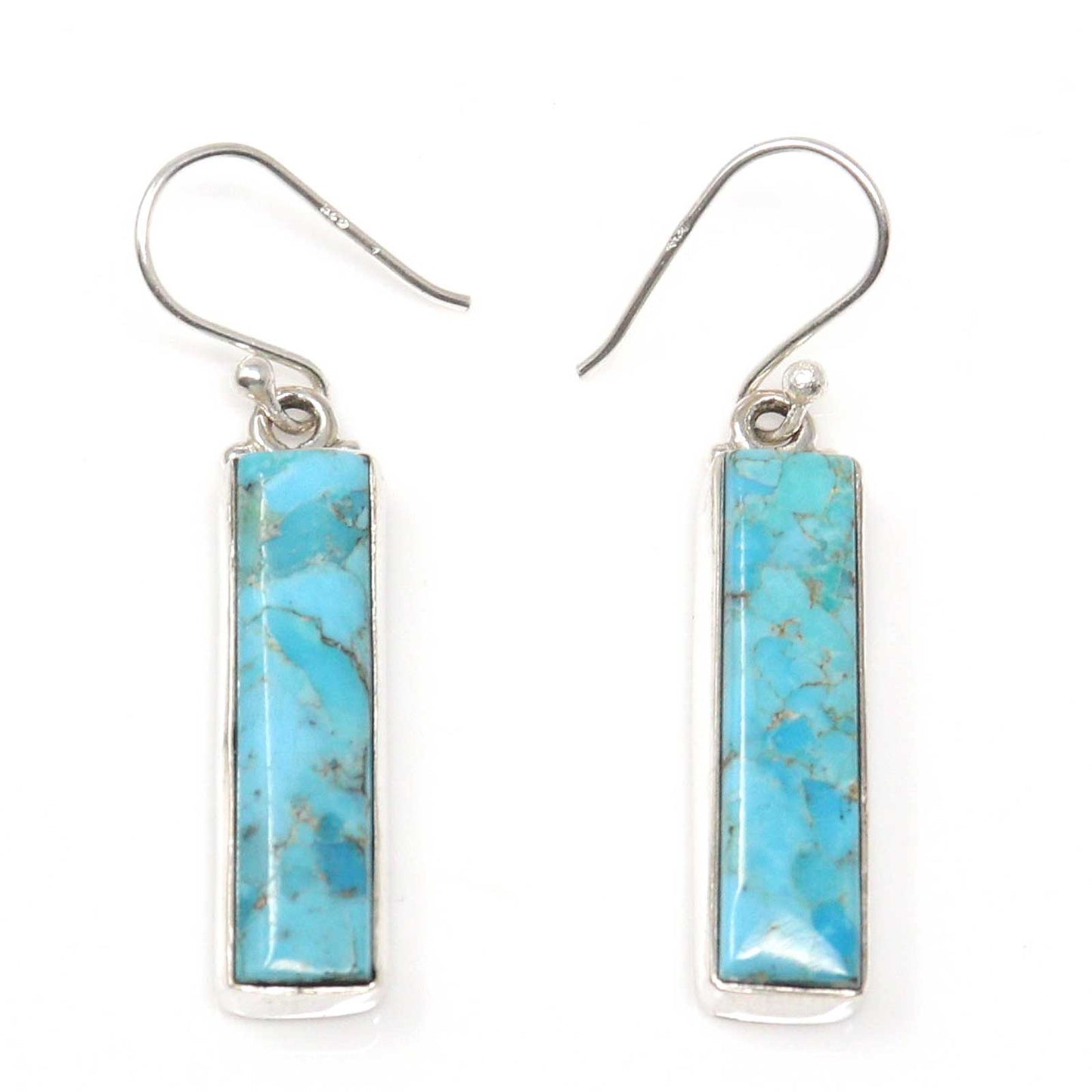 Sterling Silver Bar Earrings Featuring Kingman Turquoise - Hada Collection