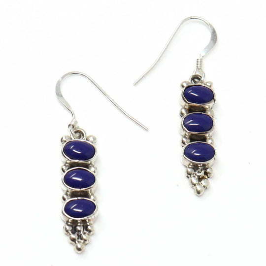 Three Stone Lapis Earrings