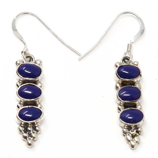 Load image into Gallery viewer, Three Stone Lapis Earrings
