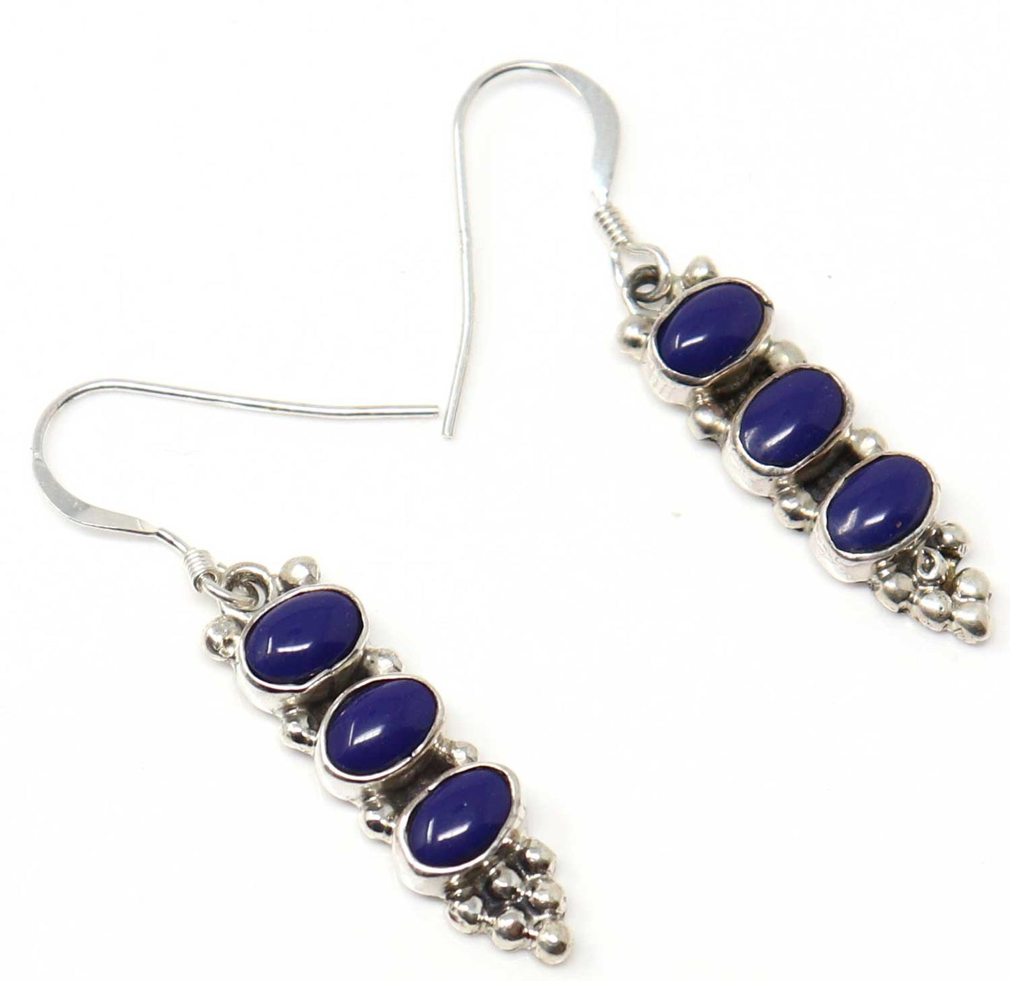 Load image into Gallery viewer, Three Stone Lapis Earrings
