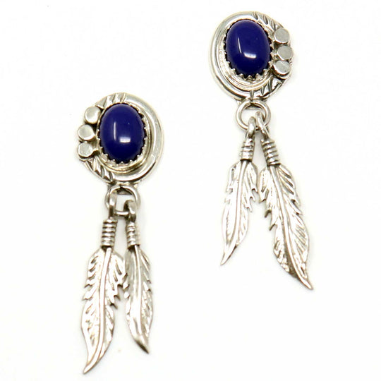 Navajo Lapis Feather Dangle Earrings