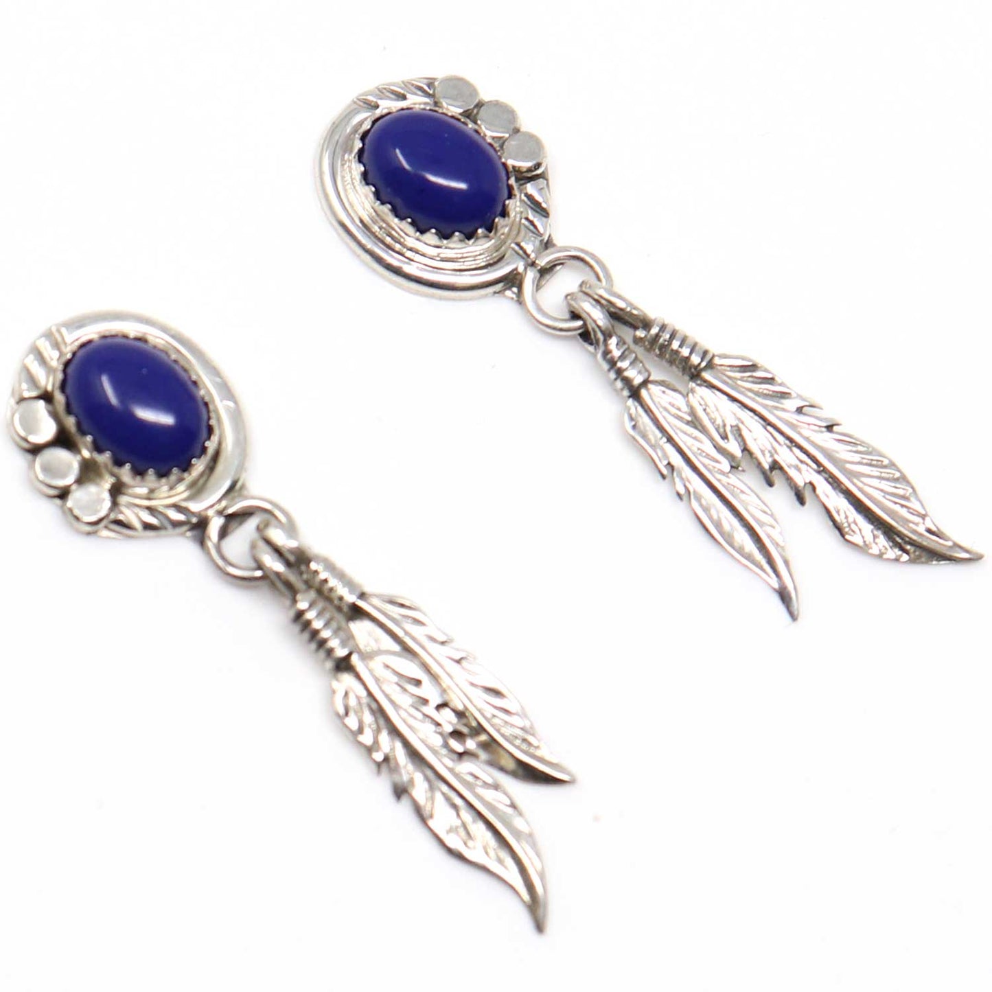 Navajo Lapis Feather Dangle Earrings