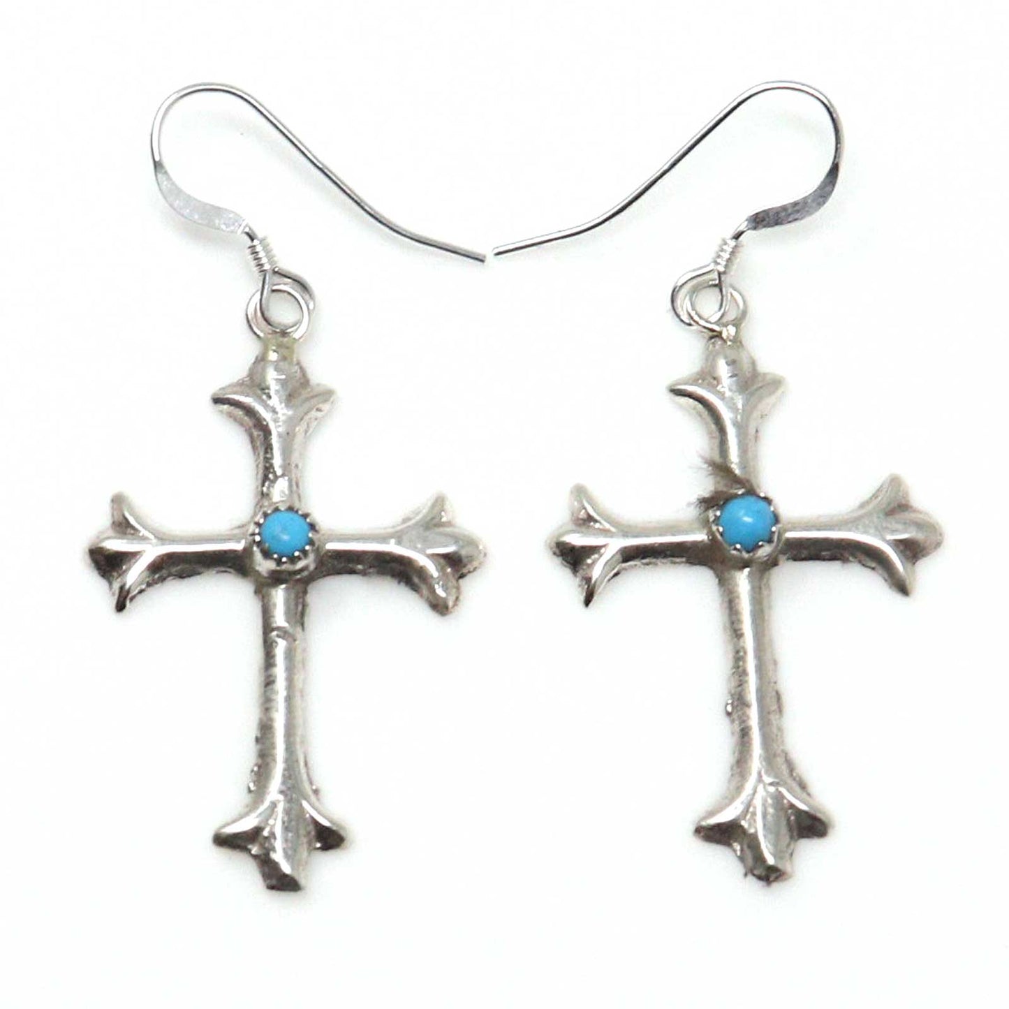 Navajo Silver and Turquoise Cross Earrings by Sylvia Chee