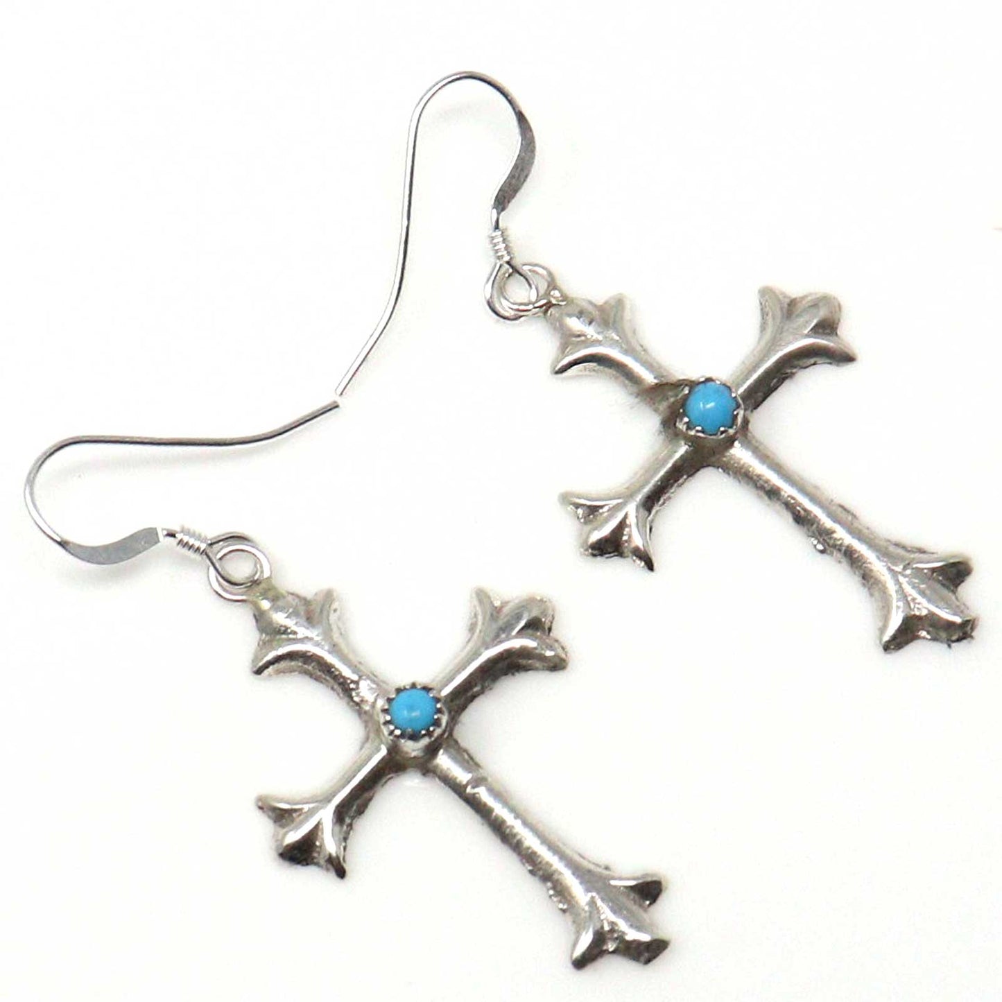 Navajo Silver and Turquoise Cross Earrings by Sylvia Chee