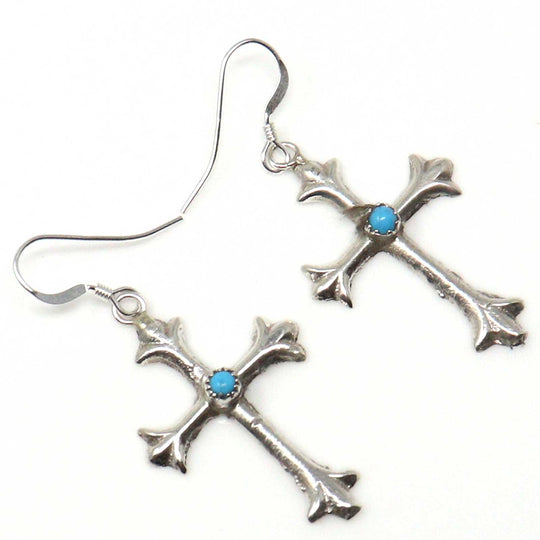 Navajo Silver and Turquoise Cross Earrings by Sylvia Chee
