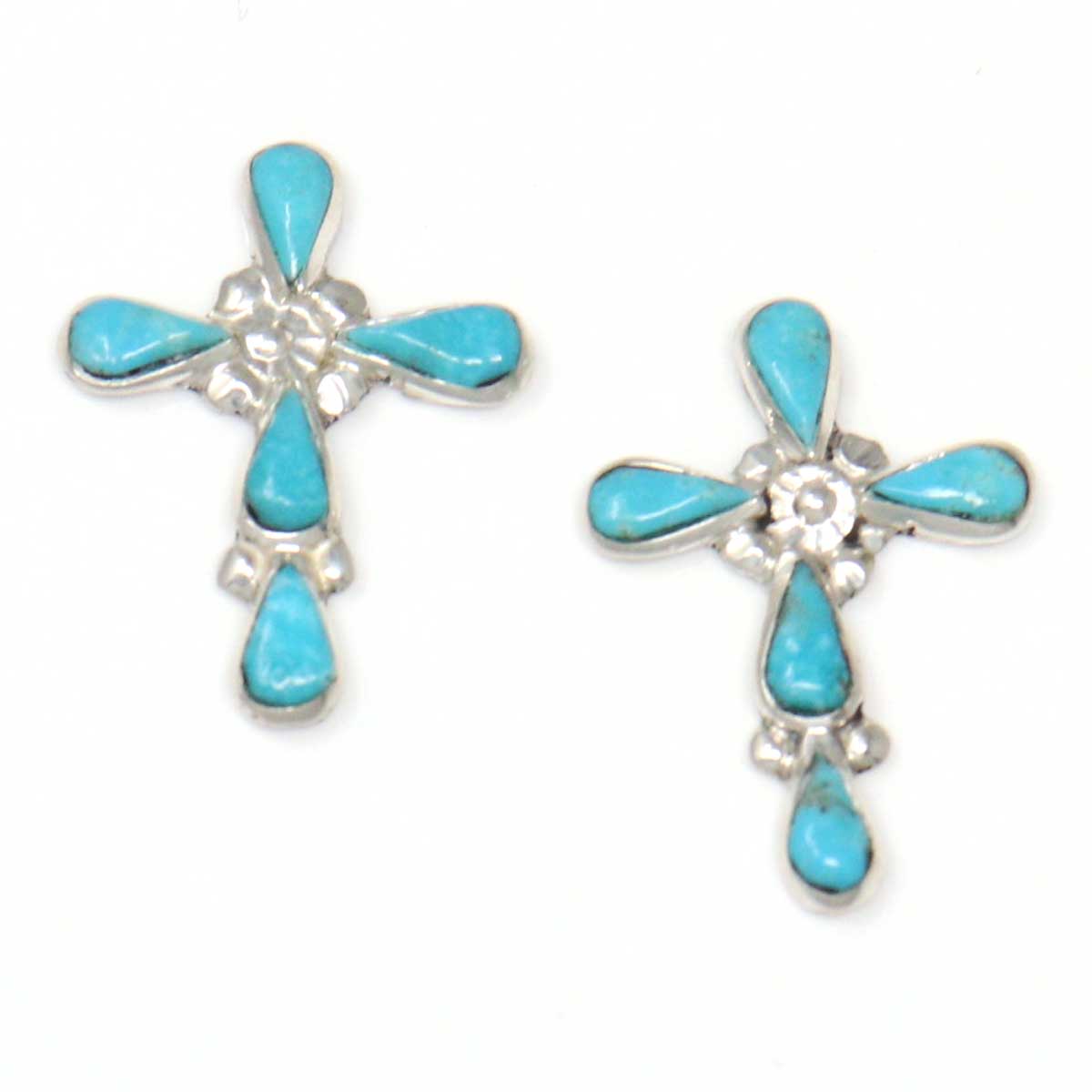 Zuni Turquoise and Silver Cross Earrings by Vacit