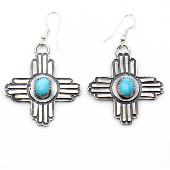 Silver Cross Earrings With Kingman Turquoise by Billah