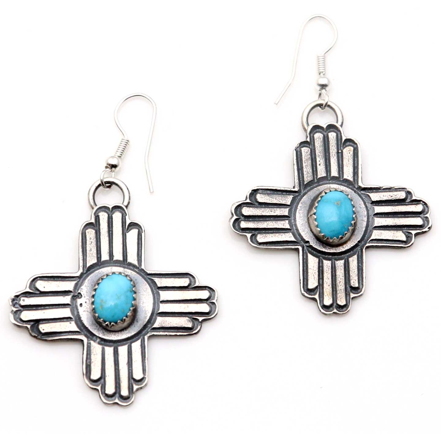 Silver Cross Earrings With Kingman Turquoise by Billah