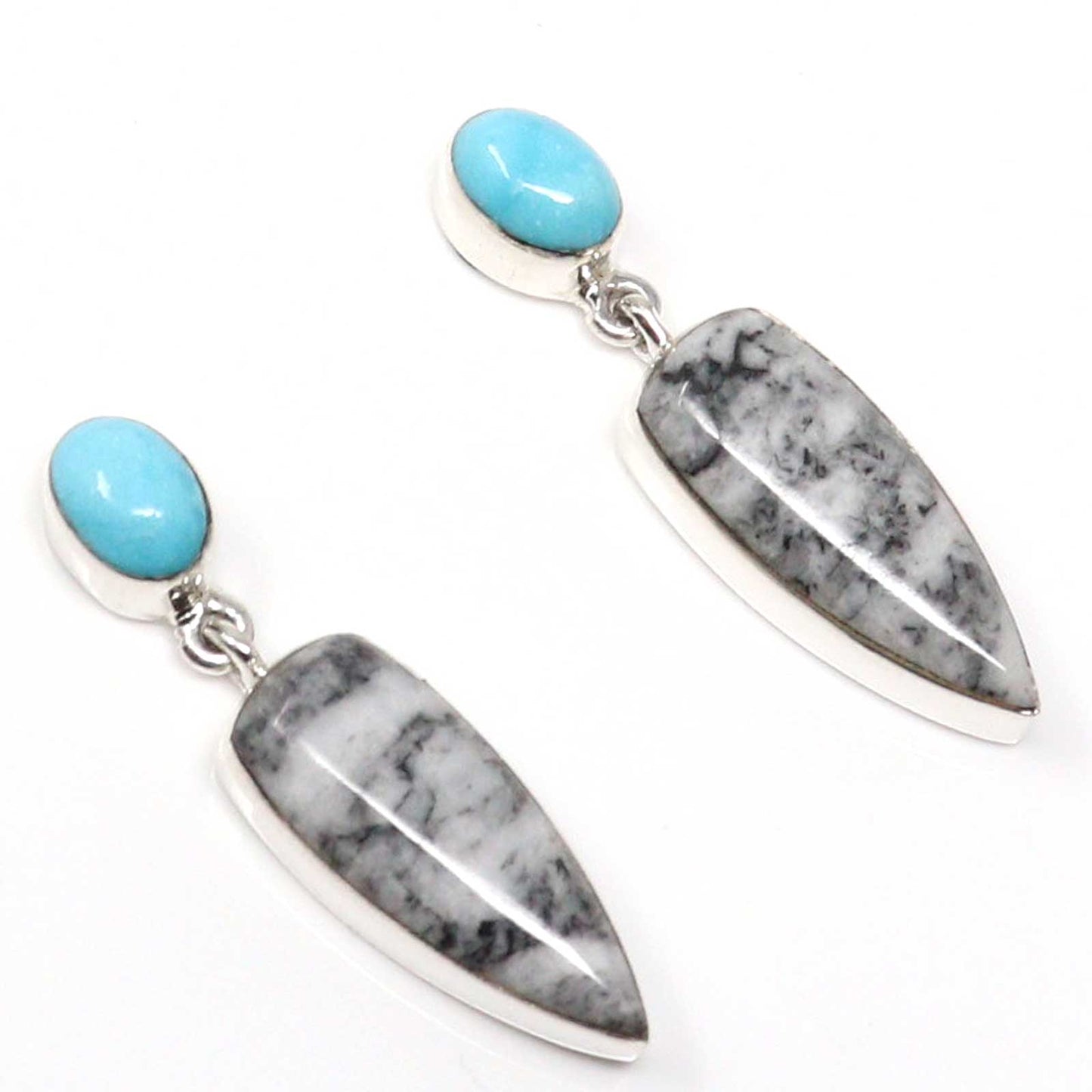 Silver Earrings With White Feather Jasper