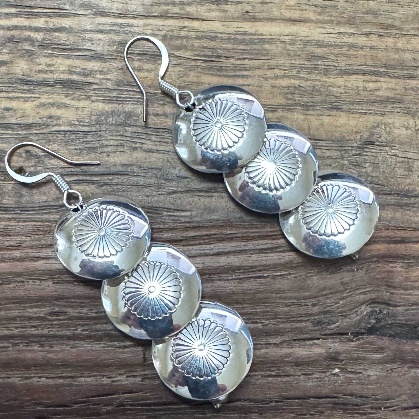 Stamped Silver Disc Earrings by Ina Nez