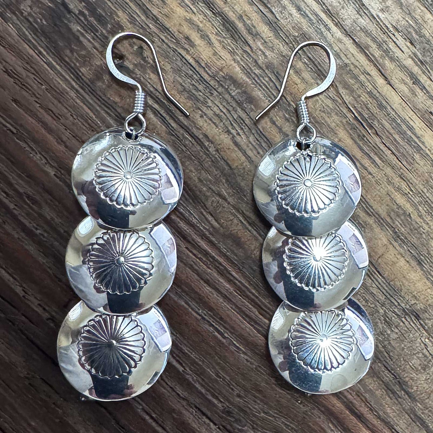 Stamped Silver Disc Earrings by Ina Nez