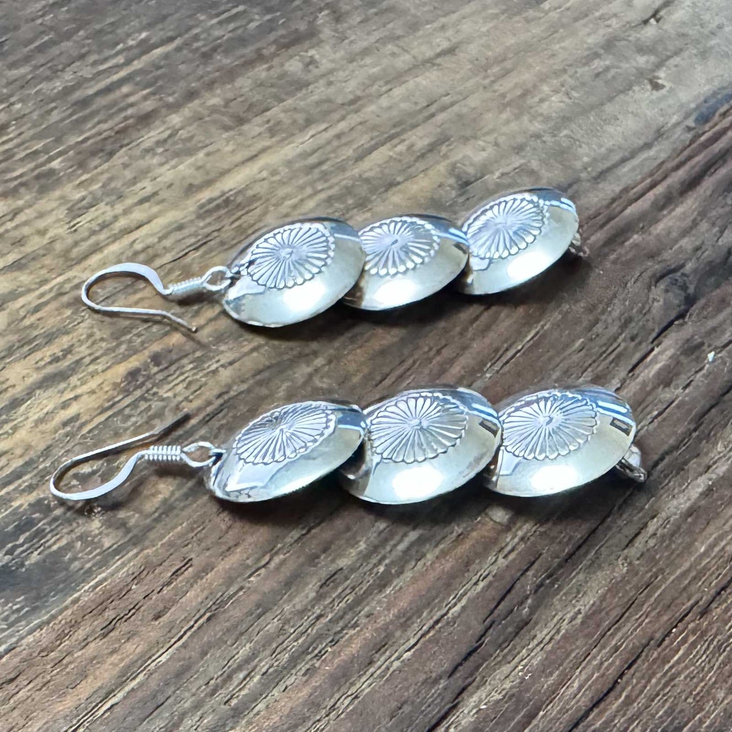 Stamped Silver Disc Earrings by Ina Nez