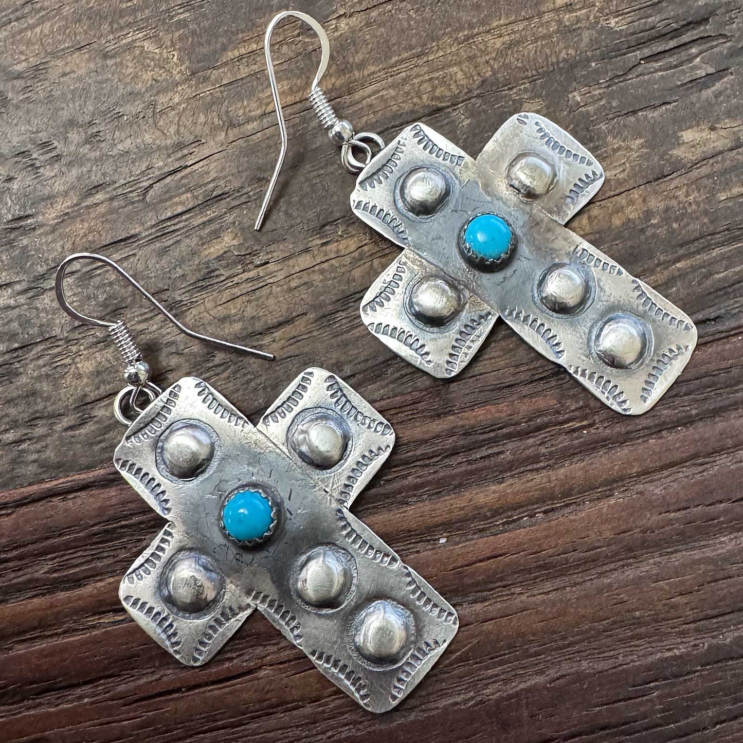 Stamped Silver Cross Earrings By Gabrielle Yazzie