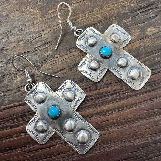 Stamped Silver Cross Earrings By Gabrielle Yazzie