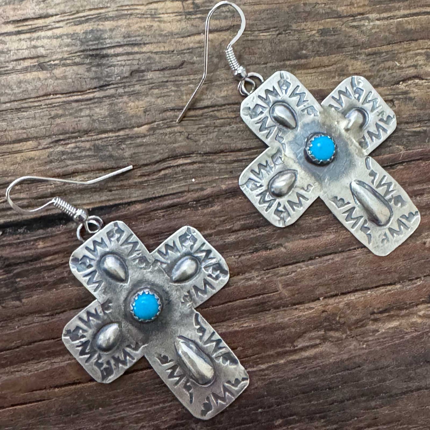 Stamped Silver Cross Earrings By Gabrielle Yazzie