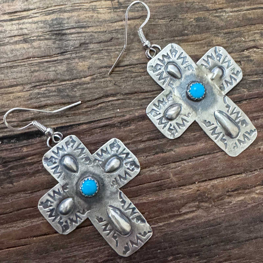 Stamped Silver Cross Earrings By Gabrielle Yazzie