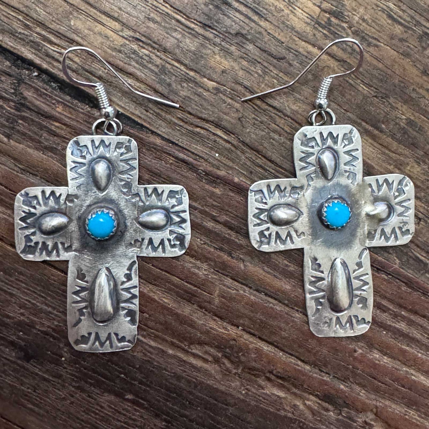 Stamped Silver Cross Earrings By Gabrielle Yazzie