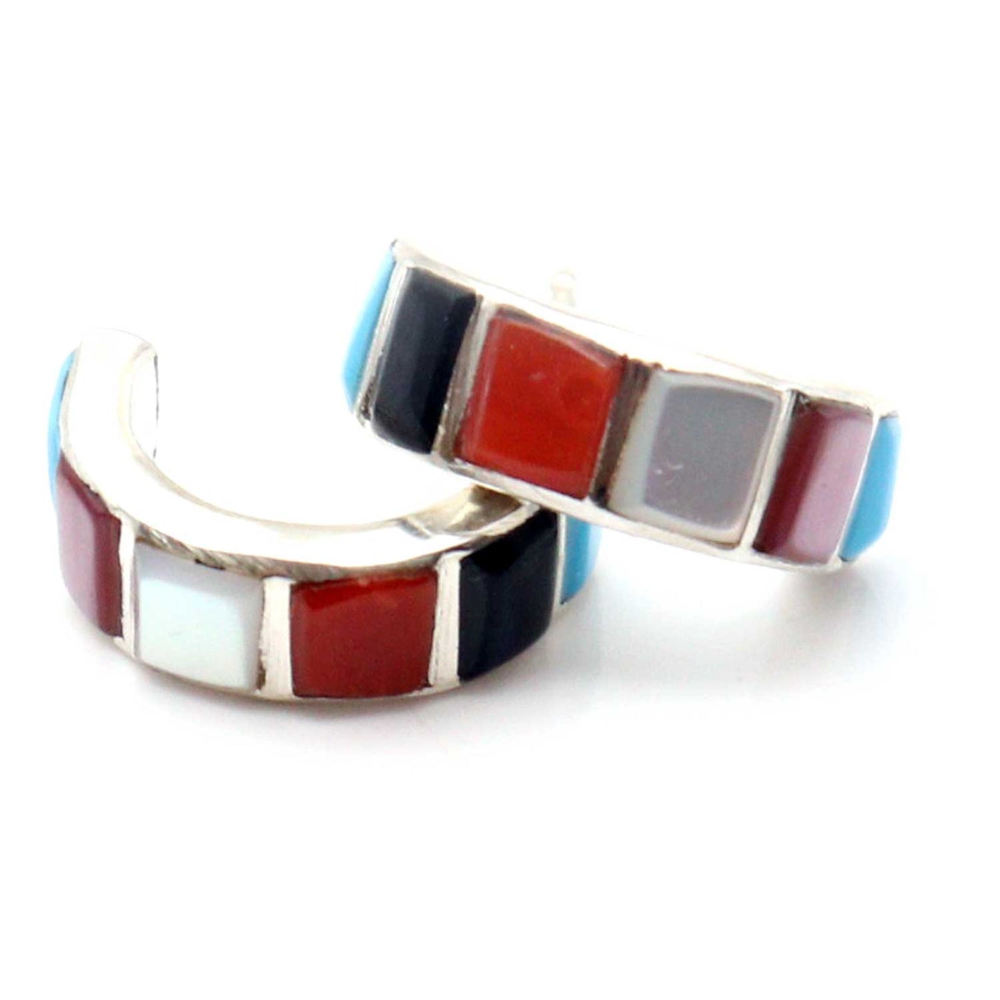Multi-Color Zuni Inlay Hoops by Chavez