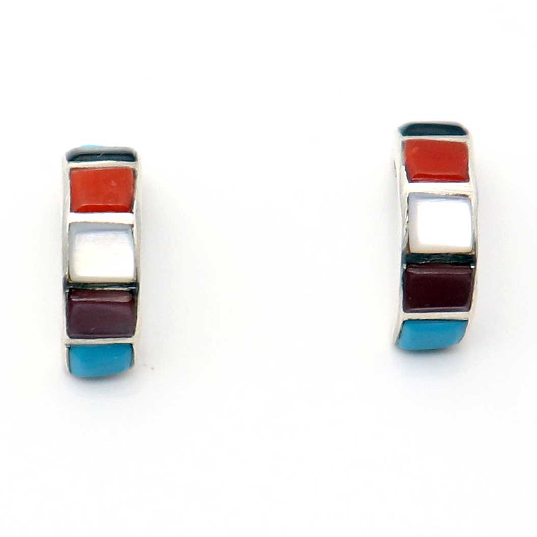 Load image into Gallery viewer, Multi-Color Zuni Inlay Hoops by Chavez
