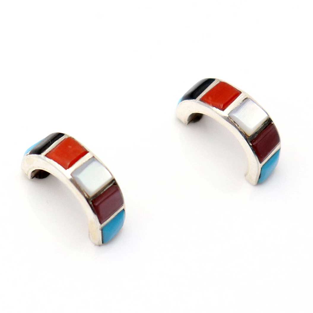 Load image into Gallery viewer, Multi-Color Zuni Inlay Hoops by Chavez
