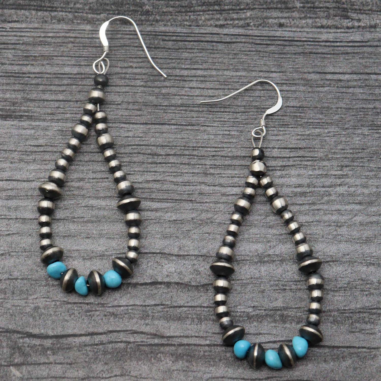 Load image into Gallery viewer, Silver Pearl Earrings With Turquoise Accents
