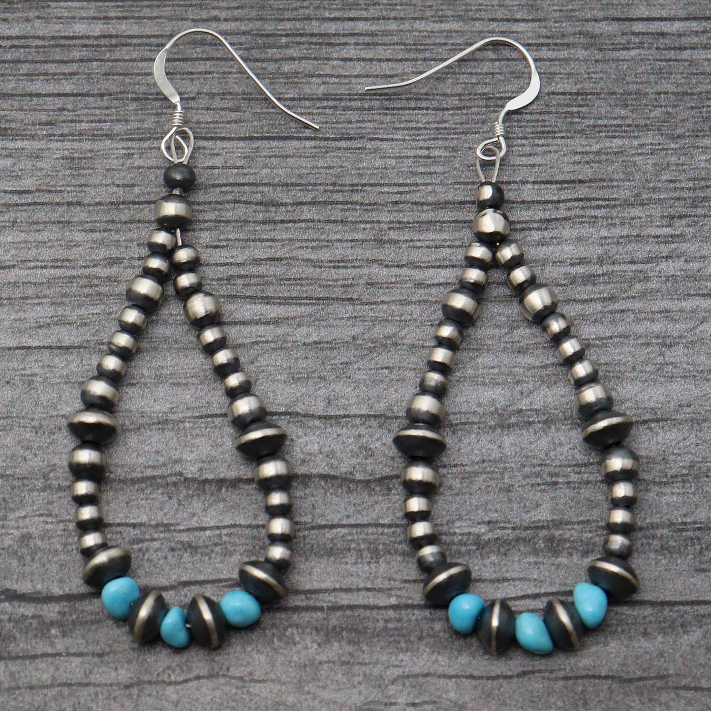 Silver Pearl Earrings With Turquoise Accents