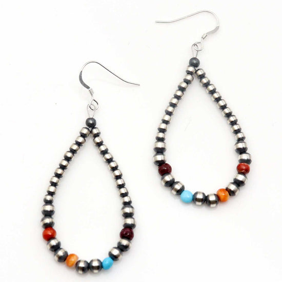 Load image into Gallery viewer, Silver Pearl Earrings With Multi Color Accents
