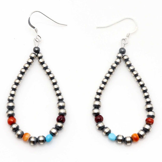 Silver Pearl Earrings With Multi Color Accents