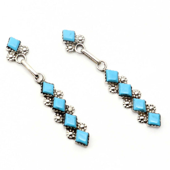 Zuni Sterling Silver & Turquoise Dangle Earrings