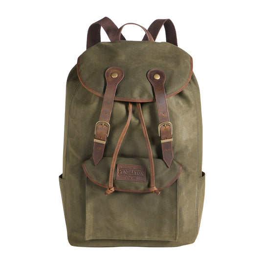 Pendleton Odyssey Collection Canvas Backpack, Olive Green with Leather Trim,