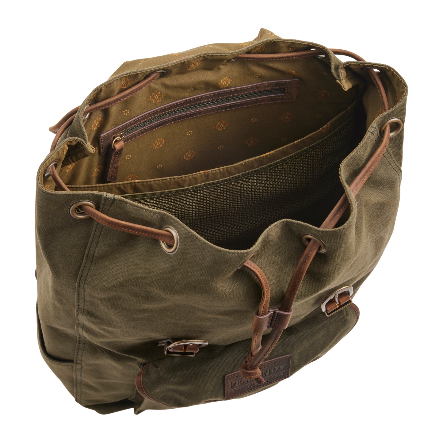 Pendleton Odyssey Collection Canvas Backpack, Olive Green with Leather Trim,