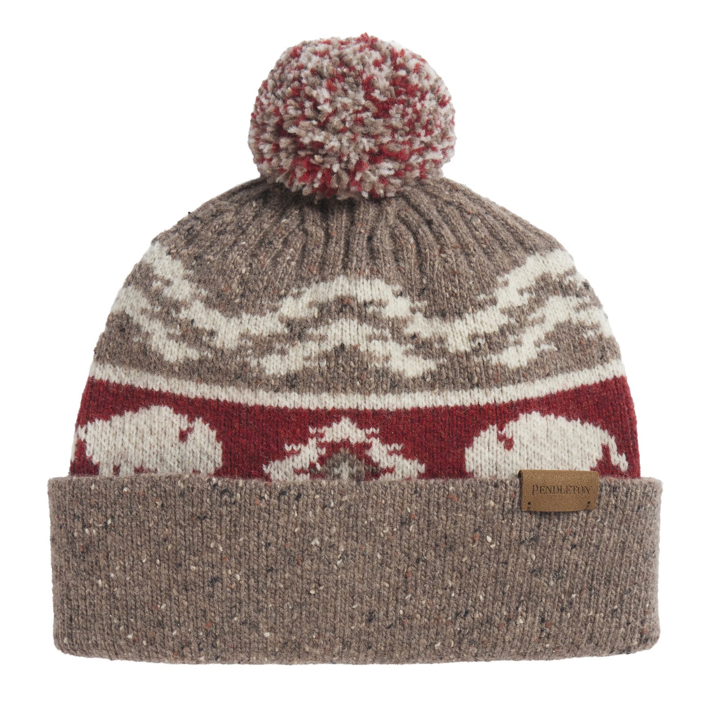Pendleton Knit Lambs Wool Pom Beanie With Pom-Bison Brown