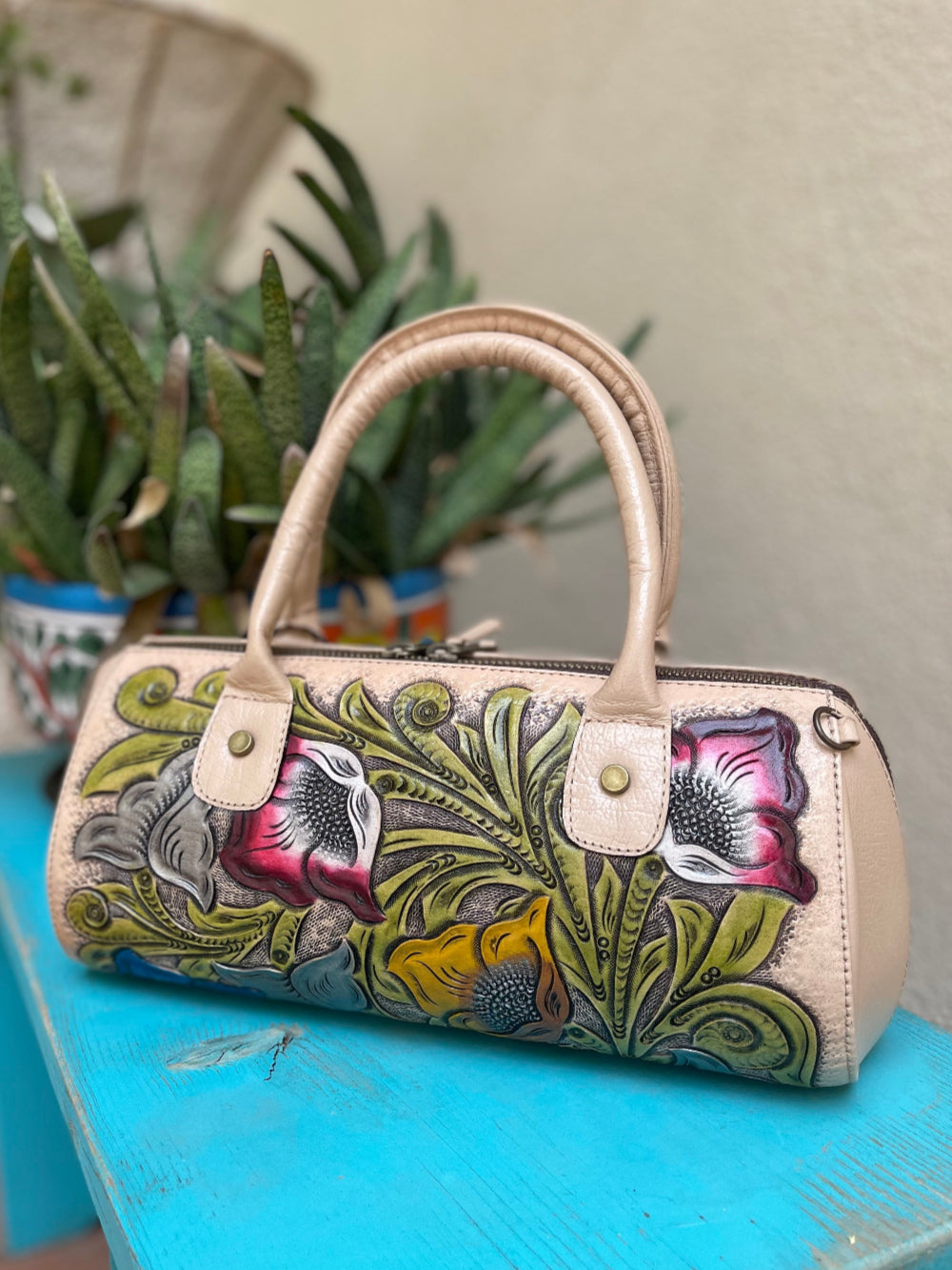 Mini Hand Painted Duffel - Cream