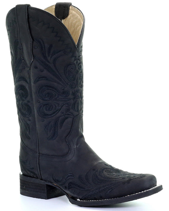 Women's Embroidered Black Square Toe Cowboy Boot by Circle G (L5464)