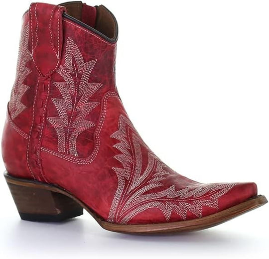 Circle G by Corral - Ladies Red Embroidered Snip Toe Booties