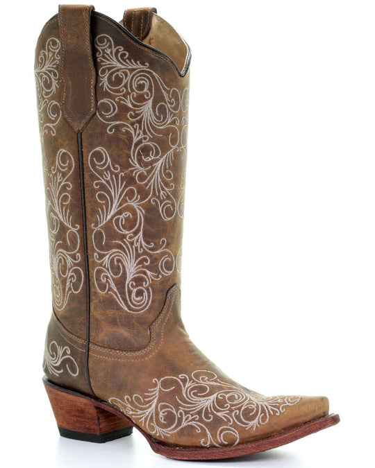 Circle G by Corral - Ladies Brown Sequence Embroidery Boots