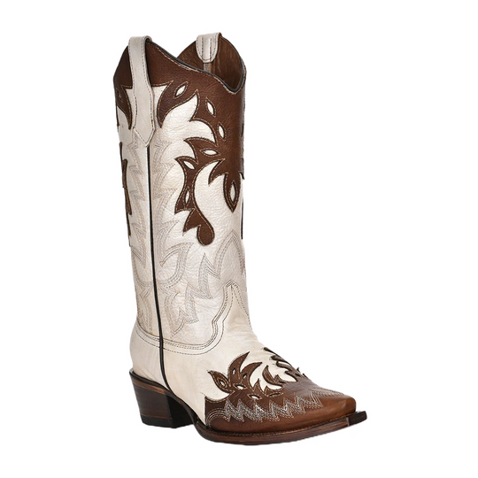 Circle G by Corral Pearl White/Cognac Overlay Women's Snip Toe Western Boots (L6032)