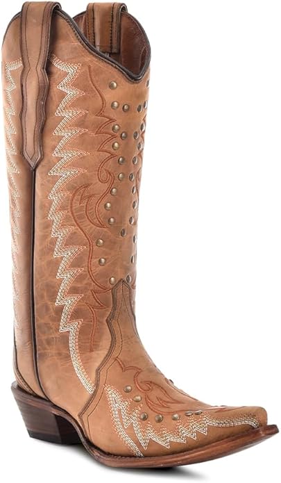 Circle G Boots Women's Embroidery Studs Snip Toe Sand By Coral (L6119)