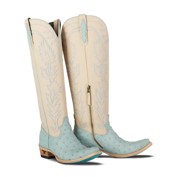 Sandaga Knee High - Powder Blue Ostrich By Lane Boots