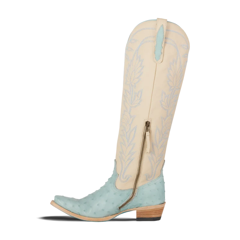 Sandaga Knee High - Powder Blue Ostrich By Lane Boots